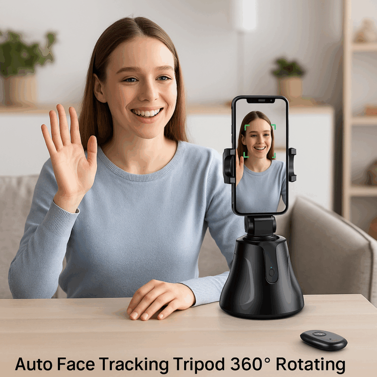 Auto Face Tracking Tripod 360° Rotating Cell Phone Photo and Video Kits Stand, No App, Camera Stand with Remote and Gesture Control, Rechargeable Smart Shooting Stand for Live Recording Tiktok（Black） Review