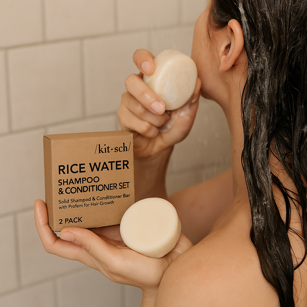 Kitsch Rice Water Shampoo & Conditioner Set – Solid Shampoo & Conditioner Bar with Protein for Hair Growth, Strengthening Hair & Damage Repair – Paraben, Sulfate & Silicone Free – 2 Pack