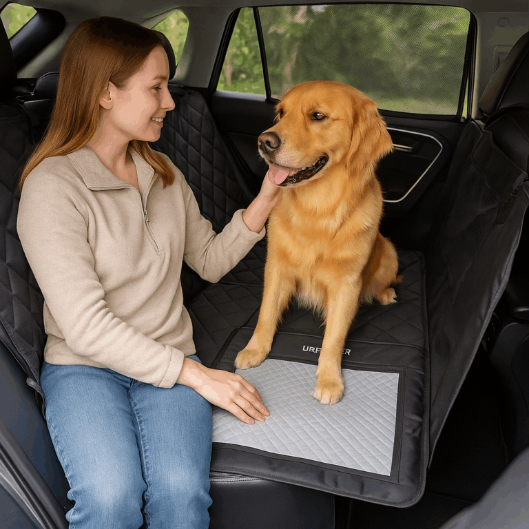 URPOWER Back Seat Extender for Dogs – Hard Bottom Dog Car Seat Cover with 1PC Leak-Proof Pee Pad, Foldable Dog Hammock for Car, SUV, and Truck, Pet Rear Seat Protector Dogs Travel Bed with Mesh Window Review