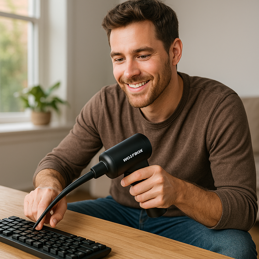 WOLFBOX MF100 Electric Air Duster-150000RPM Super Power Cordless Air Duster, Rechargeable Brushless Motor Durable Blower, 3-Gear Adjustable Dust Blower for Computer, Keyboard, Outdoor, House and Car